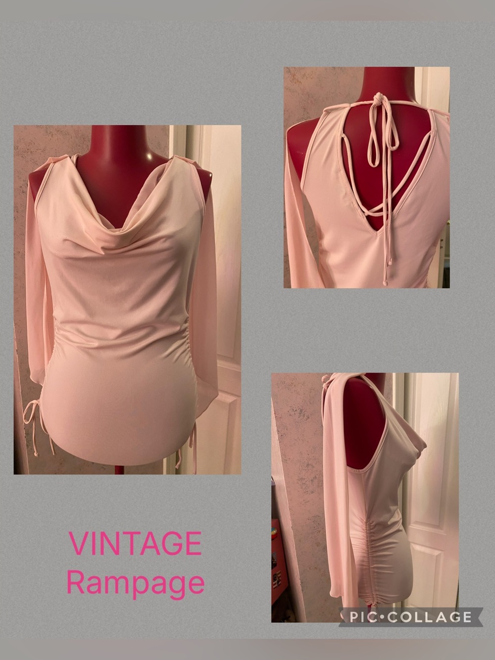 Rampage Y2K sleeveless cowl neck top with draped fabric that hangs over shoulder